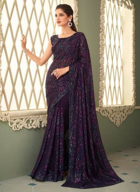 Purple Colour Sparkle TFH New Latest Designer Party Wear Smooth Georgette Saree Collection 7207